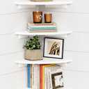 Forbena Corner White Floating Book Shelves for Wall Set of 4, Wood Nursery Corner Bookshelf for Kids Bedroom, Large Modern Round Wall Bookshelves for Living Room Decor, Indoor Plants, Bathroom