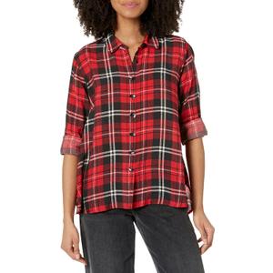 MULTIPLES Women's Turn-up Cuff Long Sleeve Button Front & Bk Shirt (0X, Ruby Red)