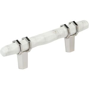 Amerock Carrione 3 inch (76mm) Center-to-Center Marble White/Polished Nickel Cabinet Pull, BP36639MWPN