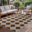 Checkered Easy Jute Rug 5x7 Outdoor Patio Rug Washable Area Rugs for Living Room Bedroom Non Slip Neutral Farmhouse Indoor Outdoor Carpet for Backyard Patio Office