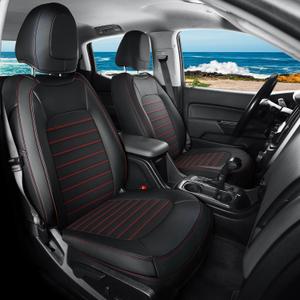 Colorado Seat Covers, Custom fit for 2015-2022 Chevy Colorado Crew Cab Z71 LT ZR2 Work Truck(Full Set, Black&Red)