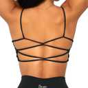 Danysu Womens Backless Sports Bra Open Back Workout Top Light Support Strappy Sport Bra Cute Gym Clothes Crisscross Black M