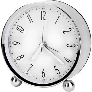 Welltop Analog Alarm Clock, 4 inch Super Silent Non Ticking Small Round Clock with Arabic Numerals Beep Sounds, Battery Operated, Lighted on Demand and Snooze, for Bedrooms Bedside Desk, Easy Set