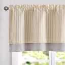 jinchan Linen Striped Valance for Windows 16 Inch Blackout Drapes for Small Window Farmhouse Double Layer Valance for Living Room Kitchen RV Rod Pocket 1 Panel Natural Beige