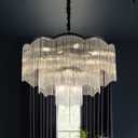 27.75" Black Clear Glass Crystal Chandelier 14-Light Modern Crystal Pendant Ceiling Light Fixture 4-Tier Luxury Glass Chandeliers,for Dining Room Kitchen Island Living Room Bedroom