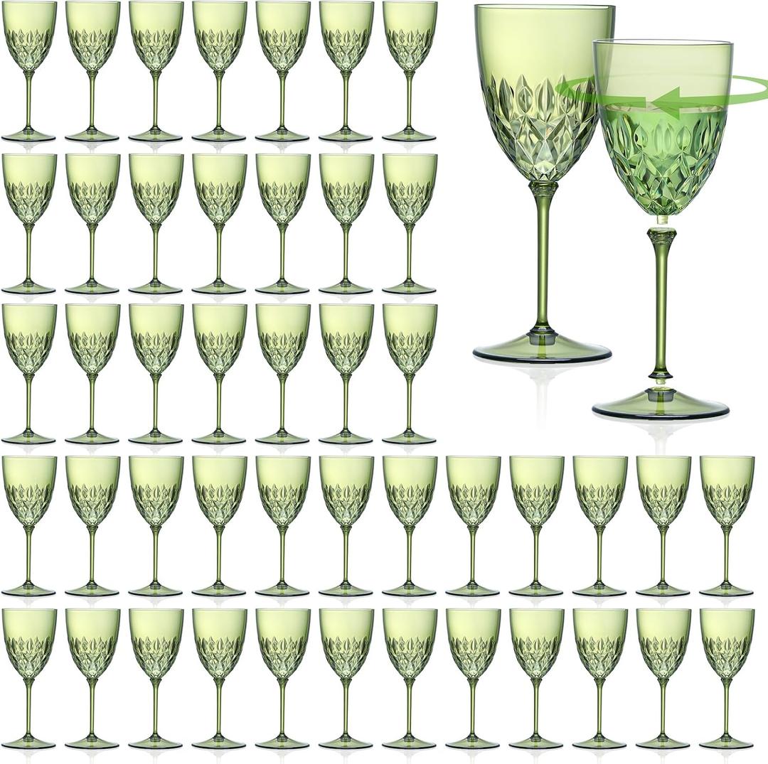 Green Plastic Glasses 7.4oz Plastic Goblet Glasses with Stem Detachable Disposable Crystal Glasses Wedding Glassware Set For Ceremony Anniversary Reception (48, Green)