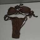 ZAFUL Women's Sexy Halter Bikini Sets Beads Tie Side Solid Triangle Thong Swimsuit Two Piece Cheeky Bathing Suits S