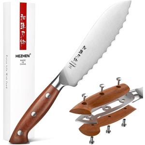 HEZHEN 6.1 inch Tomato Slicing Knife Germany 1.4116 Stainless Steel Serrated Blade,with Full Tang Handle