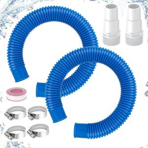 1.25” Pool Sand Filter Pump Hose with Adapter – 1-1/4” Diameter Pool Sand Pump Filter Hoses for Replacement Above Ground Pools Compatible with Intex Coleman Saltwater Systems (2 PACK Blue)