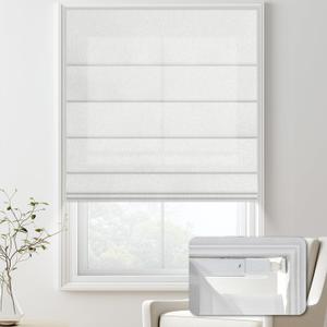 No Drill Roman Shades for Indoor Windows,Cordless Roman Blinds,Linen No Tools Light Filtering Window Shades,Easy to Install Window Blinds for Home Bedroom,70% Blackout-White,34" W x 64" H
