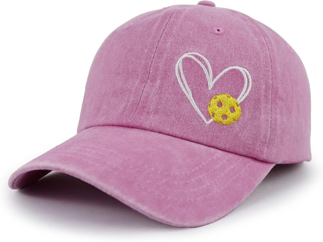 Pickleball Baseball Cap for Men Women, Funny Adjustable Embroidered Cotton Outdoor Sport Pickle Ball Heart Hat (Pink)