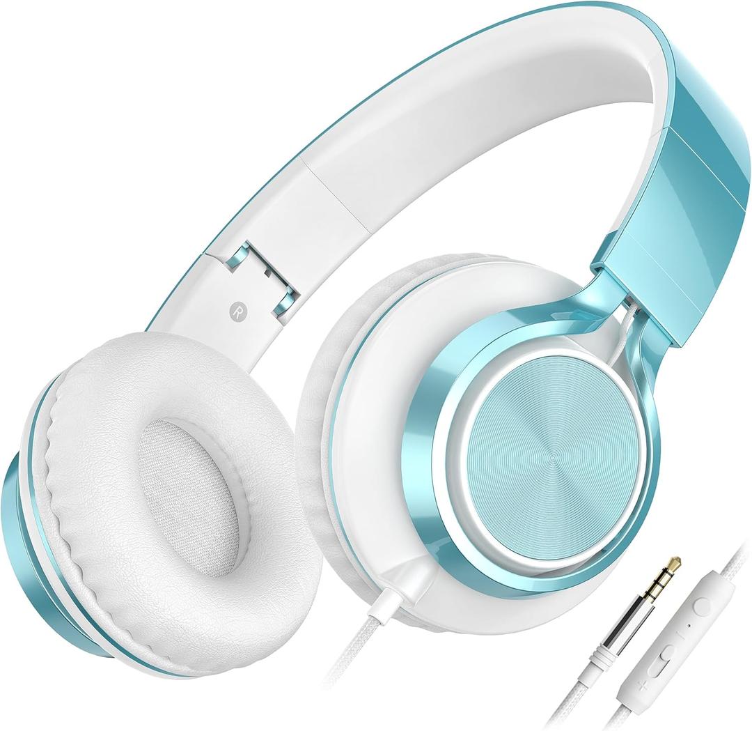 AILIHEN C8 Headphones Wired, On-Ear Headphones with Microphone and Volume Control, Corded 3.5mm Headset for Boys Girl School Smartphones Chromebook Laptop Computer Tablets Airplane Travel (Lime Green) (Medium)