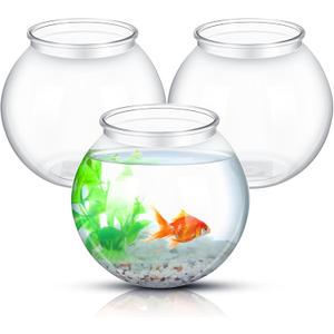 Mifoci 3 Pcs Transparent Shatterproof Fishbowl Clear Round Plastic Aquarium for Betta Fish Goldfish Candy Wedding Party Favor Desktop Decoration, 7.09 x 6.3