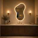 Irregular Led Bathroom Mirror with Lights 20x32 Inch, Backlit Asymmetrical Led Bathroom Mirror for Wall, Lighted Vanity Mirror with Lights, Anti-Fog, Dimmable 3 Colors, Shatter-Resistant