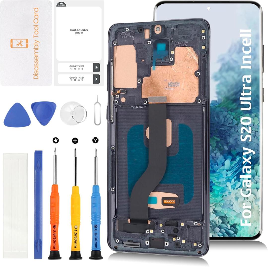 InCell S20 Plus LCD Screen Replacement for Samsung Galaxy S20 Plus with Cosmic Black Frame G985 G986 LCD Screen Touch Digitizer Assembly(No Fingerprint Function)