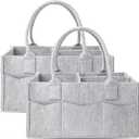 Cute Castle 2 Pack Diaper Caddy Organizer - Portable Baby Caddy Organizer with Handle, Nursery Storage Bin and Car Organizer for Girls, Boys - Baby Gift Basket - Grey (Regular)