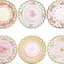 48 PCS Vintage Floral Paper Plates 7 inch, Scalloped Flower Tea Party Plates Disposable Cake Dessert Plate for Birthday Bridal Shower Baby Shower Wedding Party Decorations (Floral)