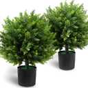 21-Inch Artificial Cedar Ball Trees (Set of Two)  Lifelike, UV-Resistant Decor for Indoor & Outdoor Use  Enhance Your Space with Vibrant Greenery