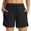 Willit Women's Athletic Running Shorts 5" Quick Dry Workout Hiking High Waisted Active Gym Exercise Zipper Pocket S Black