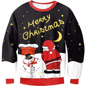 BesserBay Unisex Kids Ugly Christmas Sweater 3D Graphic Funny Long Sleeve Holiday Pullover Sweatshirt 4-14 Years (Black | Merry Christmas)