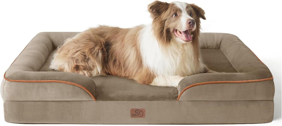 Bedsure Orthopedic Dog Bed for Large Dogs - Big Washable Dog Sofa Beds Large, Supportive Foam Pet Couch Bed with Removable Washable Cover, Waterproof Lining and Nonskid Bottom, Hazel (38.0"L x 28.0"W x 6.5"Th)