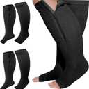 Hillban 2 Pair Plus Size Calf Zipper Compression Socks 15 to 20 Mmhg Open Toe Compression Stockings for Overweight Women Men, 2 XL (Black)