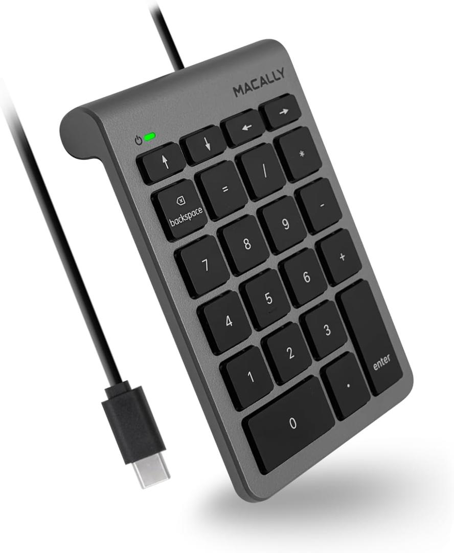 USB C Wired Number Pad for Mac - 10 Key USB Keypad, Type C Numeric pad, Number Keypad for Keyboard and Number Pad for Laptop, MacBook Pro/Air, iMac, and PC - 5ft Cable Numpad - Space Grey Keypads