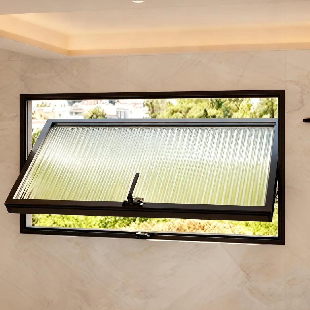 31.9"x18" Flush Mount Basement Window, 360° Rotatable Sliding Windows with Tempered Glass, Rectangle Embedded Hopper Windows with Black Frame, for Bathroom Kitchen House