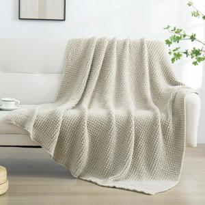 YIRUIO Microfiber Waffle Throw Blanket Weave Knit Super Soft Ultra Cozy Fuzzy Fluffy Warm for Living Room Bedroom Bedding Farmhouse (Beige Camel, 51'' x 63'')