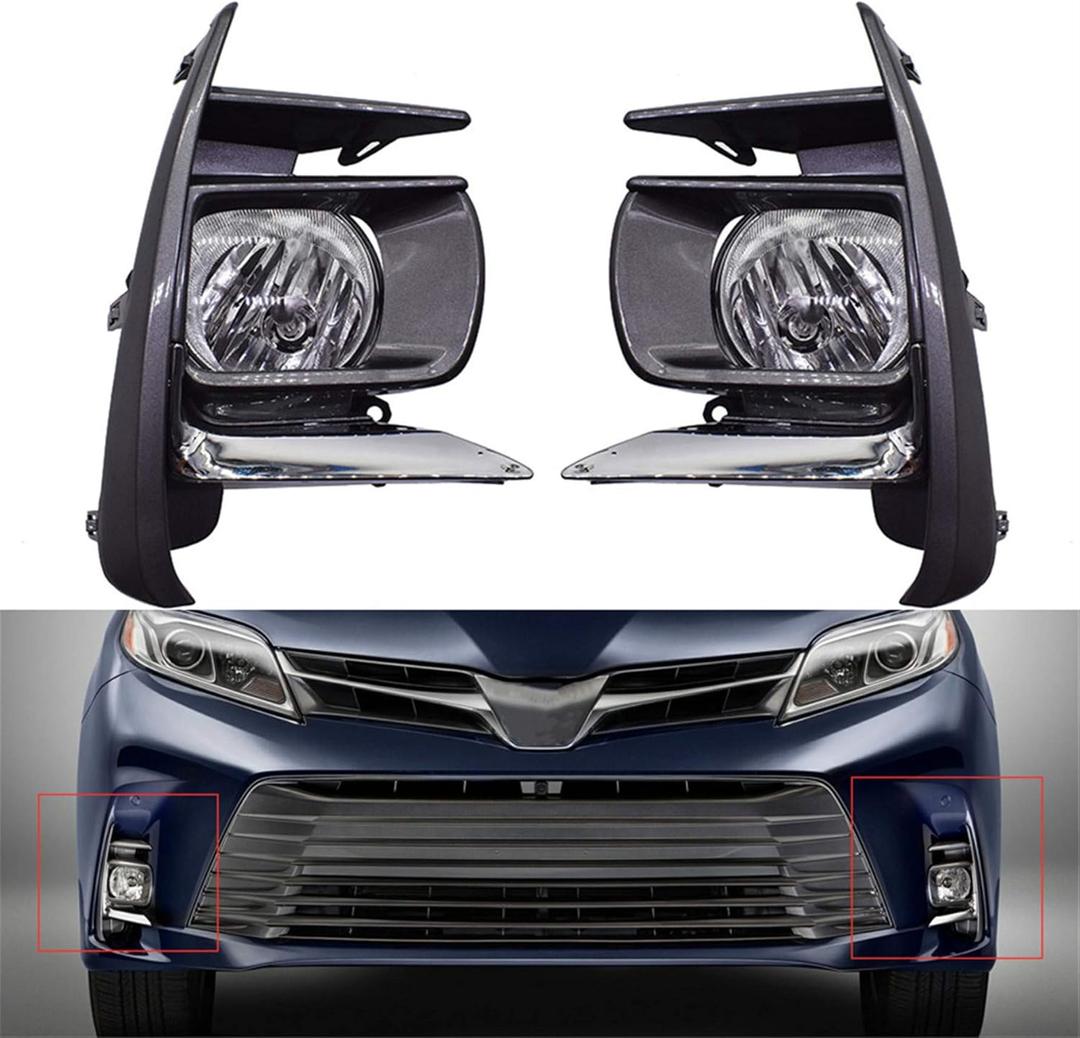 Munirater Fog Light Lamp Assembly Passenger and Driver Side Replacement for Sienna (BASE/L/LE/SE/XLE/LIMITED) 2018-2019 with Bulbs+Front Bumper Fog Light Covers+Harness Switch Kit