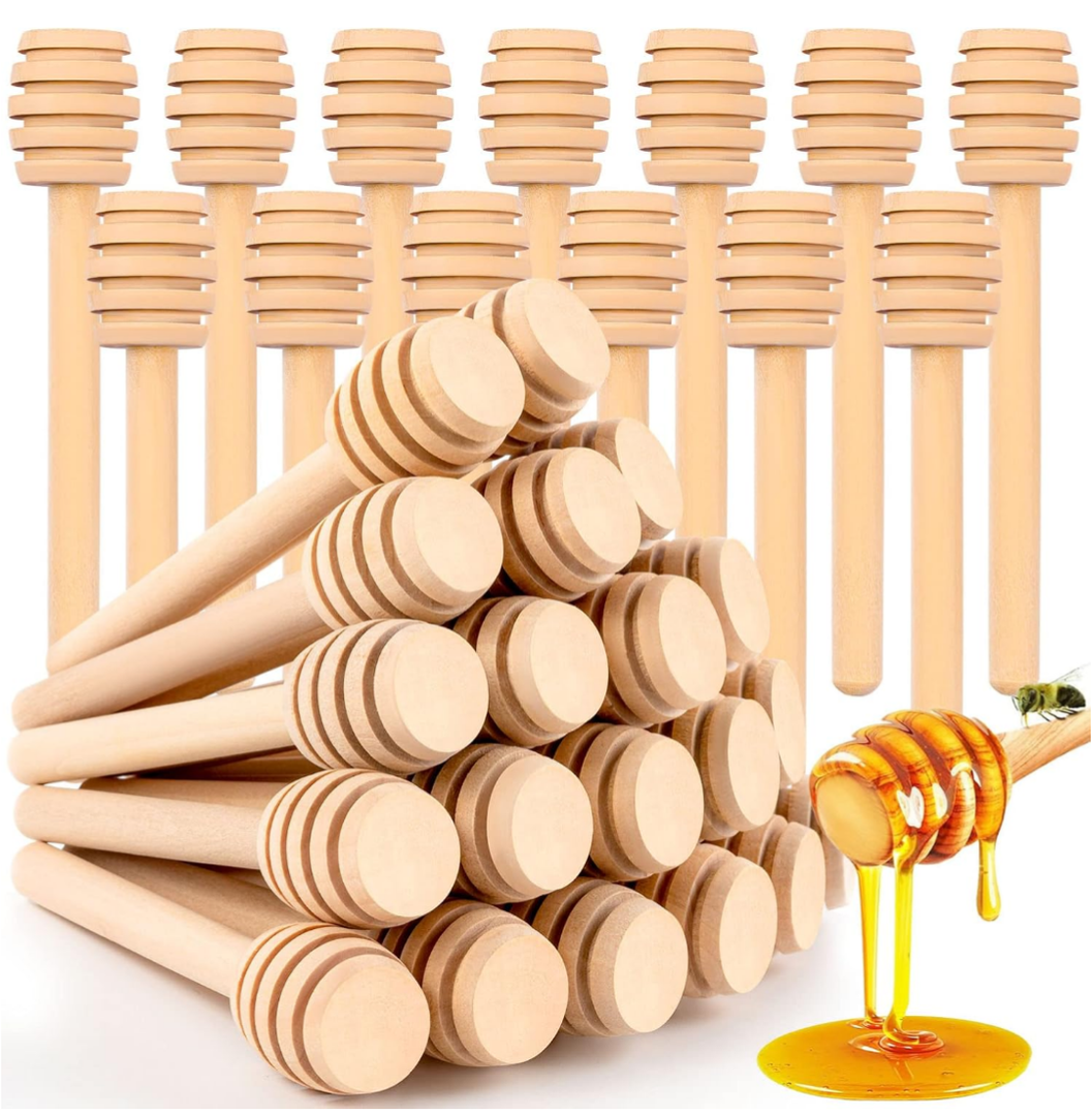 25Pcs Honey Dipper Sticks, Wooden Honey Dipper, 3 Inch Mini Honeycomb Stick, Honey Stirrer Stick for Jar Dispense Drizzle and Wedding Party Present