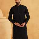 Sojanya (Since 1958 Men'S Ethnic Motifs Embroidered Sequinned Cotton Long Kurta (Black, S)