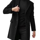 Mens Trench Coat Double Breasted Long Jacket Casual Windbreaker Notched Lapel Belted Overcoat, Size XL, Black