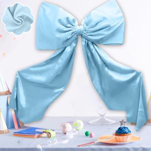 Giant Blue Bow Wall Decor - 24x48 Inch Large Ribbon Garland for Christmas Tree Topper, Wedding Backdrop, Birthday Party, Elegant Coquette Room Decoration