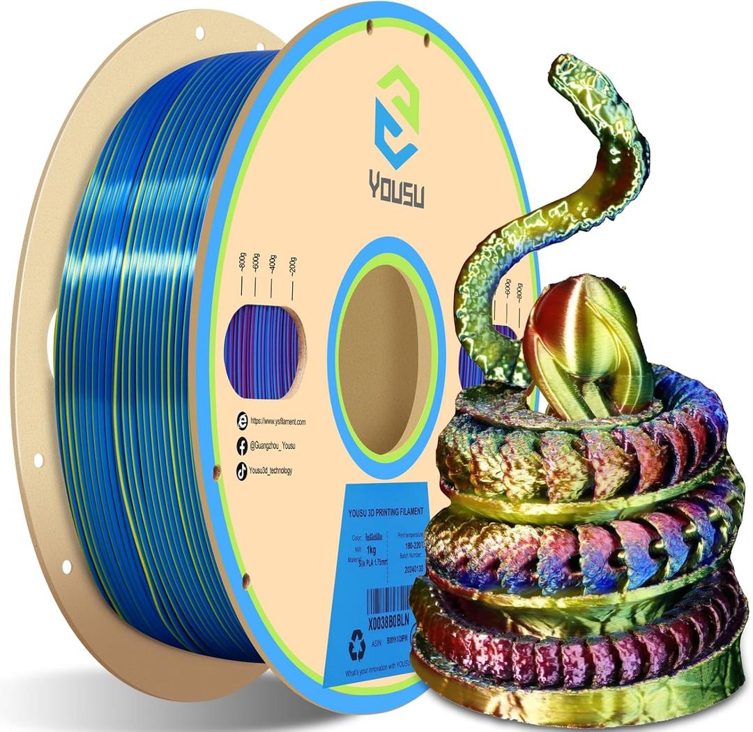 PLA Filament Triple Color Coextrusion Silk 3D Printer Filament 1.75mm for 3D Printer & 3D Pen, Multicolor PLA Rainbow Filament, 1kg(2.2lbs) Silk PLA Red Gold Blue.