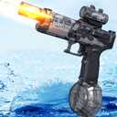 Electric Water Gun with Light Up,28-32 FT, Powerful High Powered Automatic Squirt Gun Fully Auto Water Blaster,Toy Game for Adult&Kid(Black)