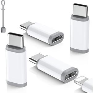 Lightning to USB C Adapter 4 Pack - Fast Charging & Data Transfer USB Type C to Lightning Charger Connector Compatible with iPhone 15/16/17 Pro Max/Plus, Samsung, Pixel - (Not for Headphones/OTG) (White)