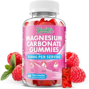 4 x Magnesium Carbonate 500mg Gummies, Raspberry Flavor, 60 Count