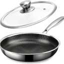 Stainless Steel Frying Pan with Lid, 8 Inch Honeycomb Non Stick Frying Pan, Small Stainless Steel Nonstick Pans W/Lid, Safe Nonstick Skillet Egg Omelete Pans, Oven Safe, Induction Compatible,PFOA Free