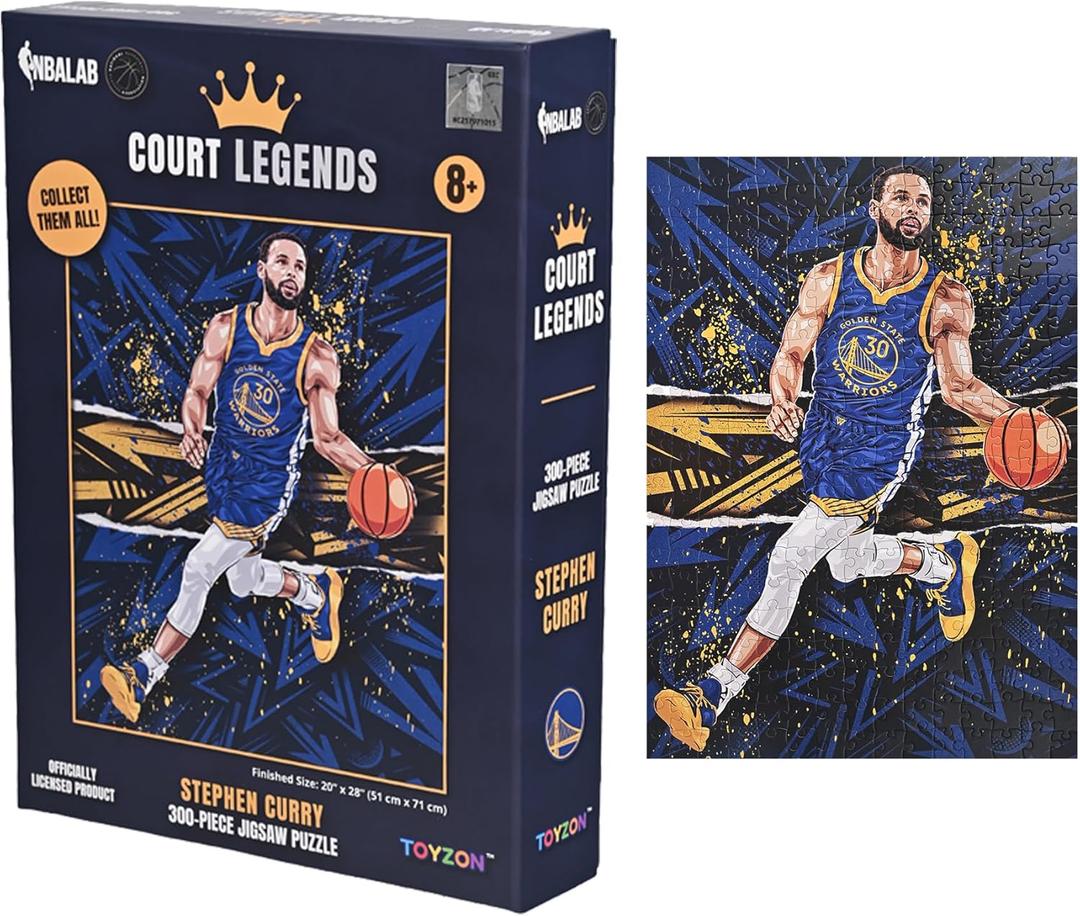 NBA Court Legends 300pc Stephen Curry Jigsaw Puzzle for Kids & Adults, Premium Basketball Puzzle Game, Family Activity, Collector Gift for NBA Fans, Game Room or Home Display