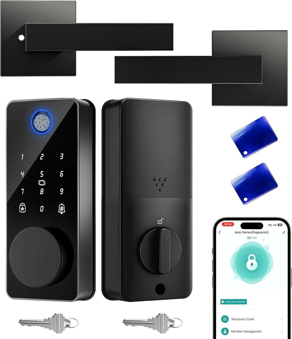 IBLOG Smart Deadbolt Lock with 2 Handle Set, 5-in-1 Keyless Entry Door Lock with Fingerprint, APP Control, Auto Lock, IP54 Waterproof, Temporary Passcode for Front Door