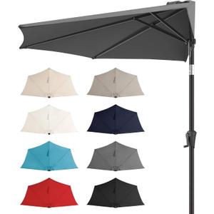 FLAME&SHADE 9ft Half Patio Umbrella - Half Outdoor Umbrella with Tilt UV Protection Waterprool, Half Round Table Umbrella for Wall Balcony, Pool, Porch, Garden, Deck, Market, Backyard (Anthracite)