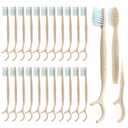 Travel Toothbrush Dental Floss Picks - 4 in 1 Biodegradable Disposable Toothbrushes with Tongue Scraper, Eco-Friendly Individually Wrapped Toothbrush for Adult Kids Travel Oral Care, 40 Pack (White)