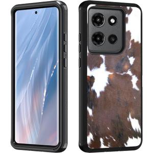 for Moto Edge 5G 2025 Case, Heavy Duty 3 in 1 Hybrid Military Grade Shockproof Drop Full-Body Protective Cover for Motorola Moto Edge 5G 2025, Brown Cow Print