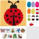 FREEBLOSS 10 Set Insect Theme Plastic Canvas Cross Stitch Kits with 11 Colors Yarn and 10 Different Patterns Plastic Mesh Canvas Coasters for Beginners