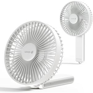 WSKEN Desk Fan Small Quiet - 180 Foldable Portable Fan with Battery Operated, 6 Inch Rechargeable Handheld Fan, 20H Max Cooling Time, 4-Speed, Travel Essential for Outdoor, Office, Gift, White