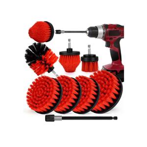 Drill Brush Attachment Set, 1/4in Power Scrubber Brush + Extend Long Rod, Multi-Purpose Power Cleaning Scrub Brush for Bathroom, Tub, Tile, Corner, Floor(Red)