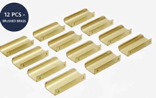 Ravinte 12 Pack Finger Pulls for Cabinets - 64mm/2.52in Hole Center Tab Handle - Gold Edge Pulls Concealed Handles for Kitchen Drawer - 80mm/3.15in Length
