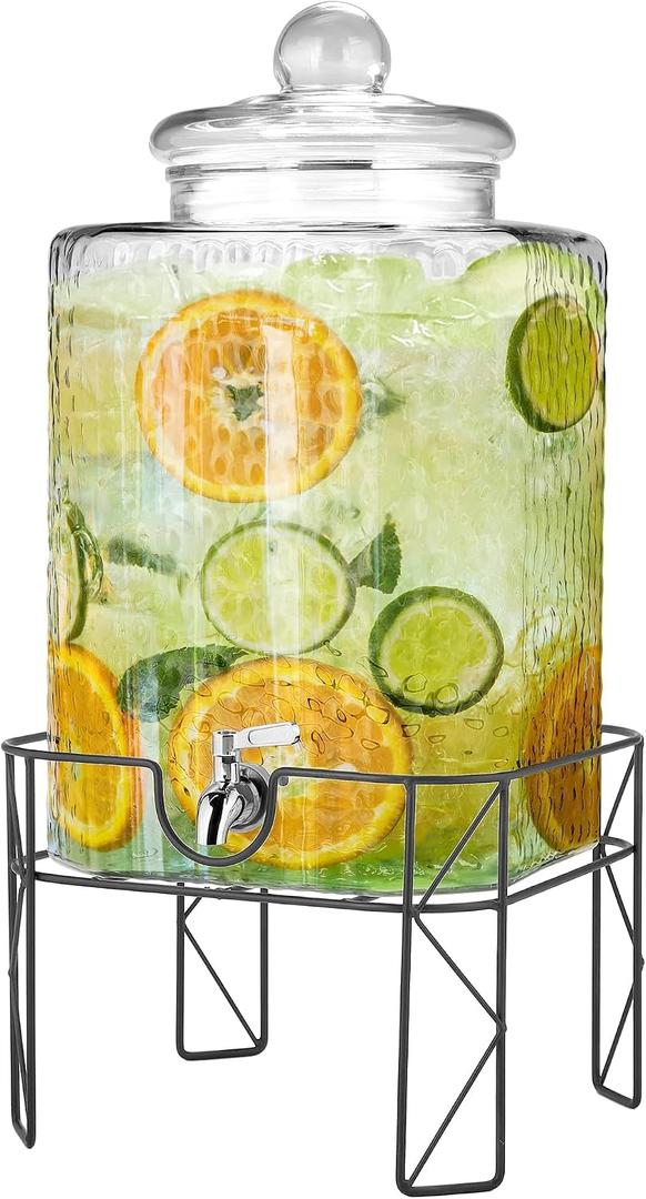 Kochorie 4.6 Gallon Glass Drink Dispenser with Stand and Stainless Spigot Beverage Dispensers with Lids Cold Drink Dispenser Glass Jug Juice Dispenser for Party Wedding Kitchen (EXP 08/25/32)