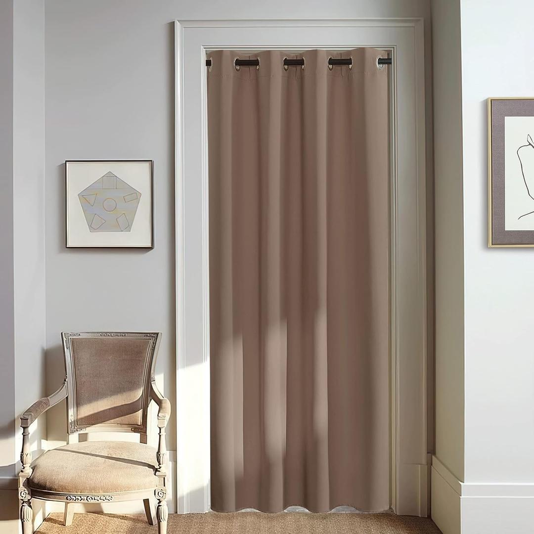 NICETOWN Blackout Doorway Curtain 80 inches Long for Bedroom - Grommet Light & Heat Blocking Window Treatments Sound Reducing Drapes for Living Room (1 Panel, W46 x L80, Cappuccino)